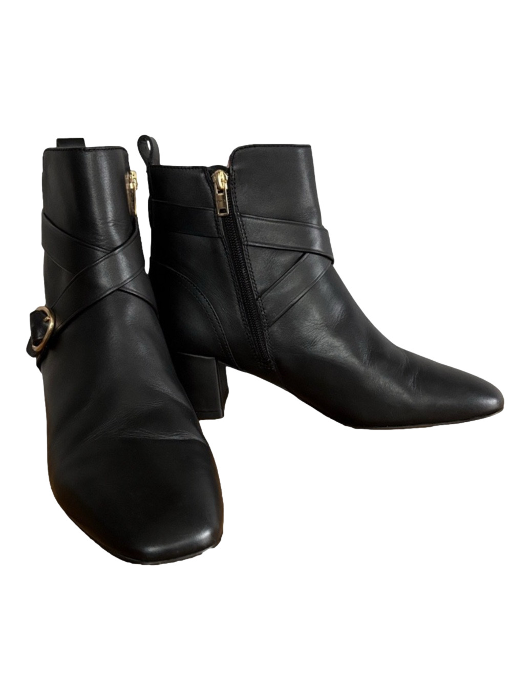 Coach Nadia Black Leather Ankle Boots with Gold-toned Buckle size 9.5 EU 40 - Picture 2 of 8